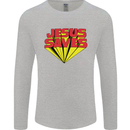 Jesus Saves Funny Christian Mens Long Sleeve T-Shirt Sports Grey