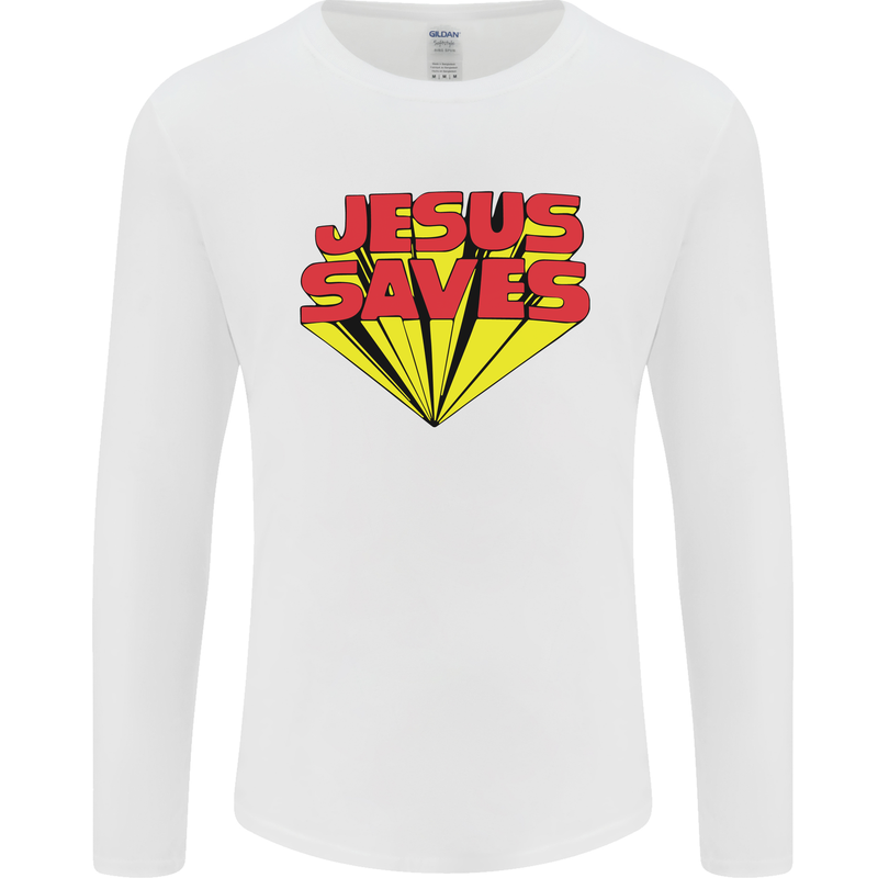 Jesus Saves Funny Christian Mens Long Sleeve T-Shirt White