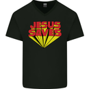 Jesus Saves Funny Christian Mens V-Neck Cotton T-Shirt Black