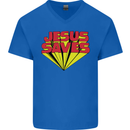 Jesus Saves Funny Christian Mens V-Neck Cotton T-Shirt Royal Blue