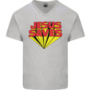 Jesus Saves Funny Christian Mens V-Neck Cotton T-Shirt Sports Grey
