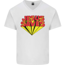 Jesus Saves Funny Christian Mens V-Neck Cotton T-Shirt White