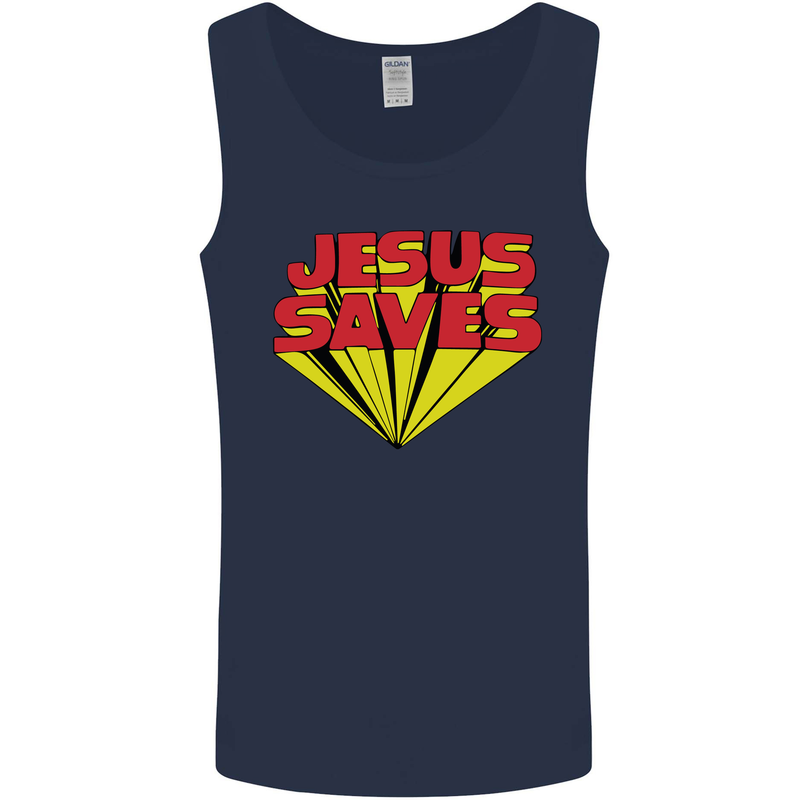 Jesus Saves Funny Christian Mens Vest Tank Top Navy Blue
