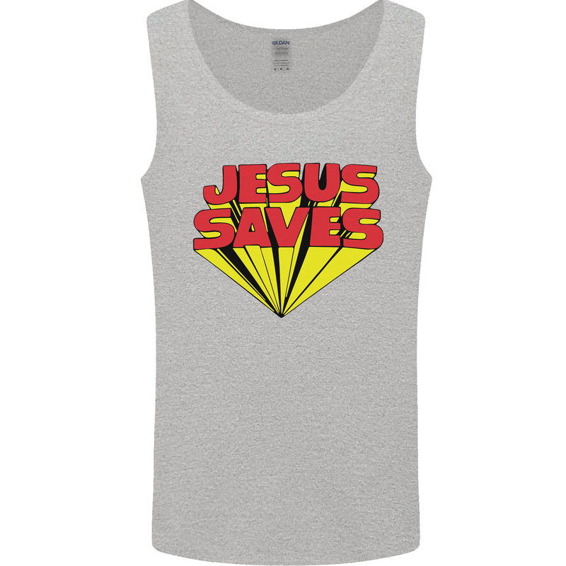 Jesus Saves Funny Christian Mens Vest Tank Top Sports Grey