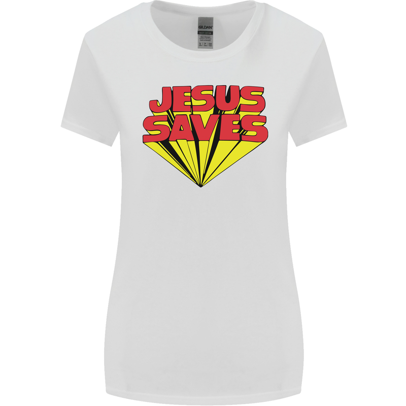 Jesus Saves Funny Christian Womens Wider Cut T-Shirt White