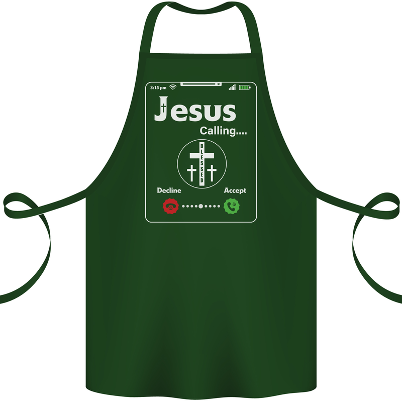 Jesus is Calling Christian Christianity Cotton Apron 100% Organic Forest Green