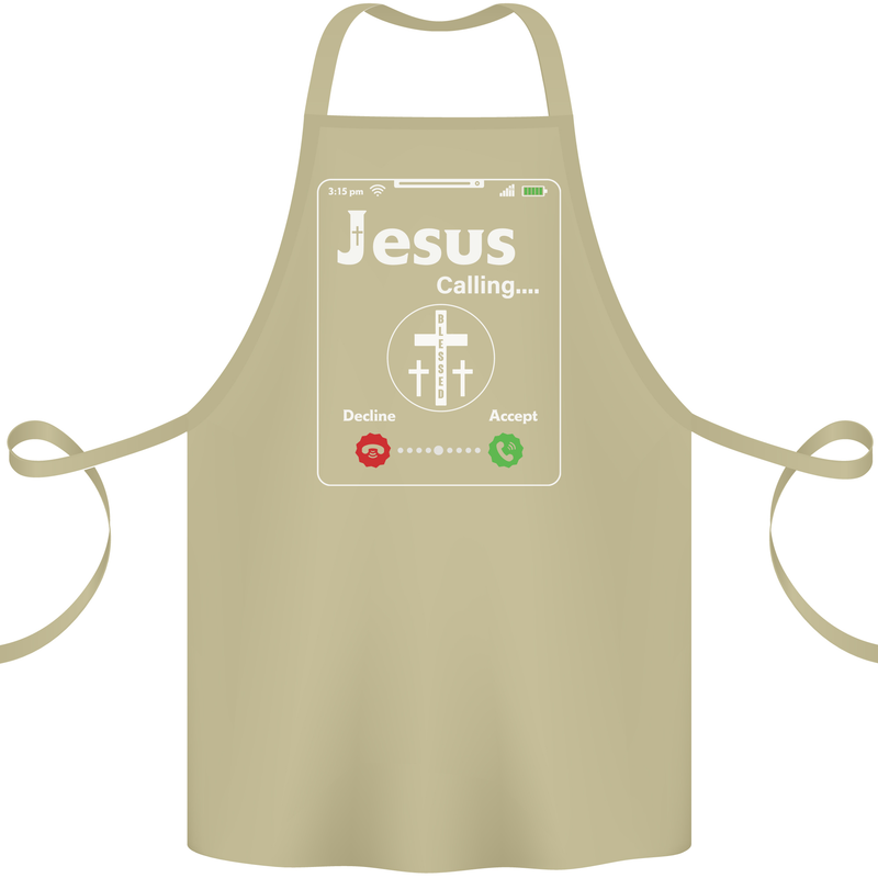 Jesus is Calling Christian Christianity Cotton Apron 100% Organic Khaki