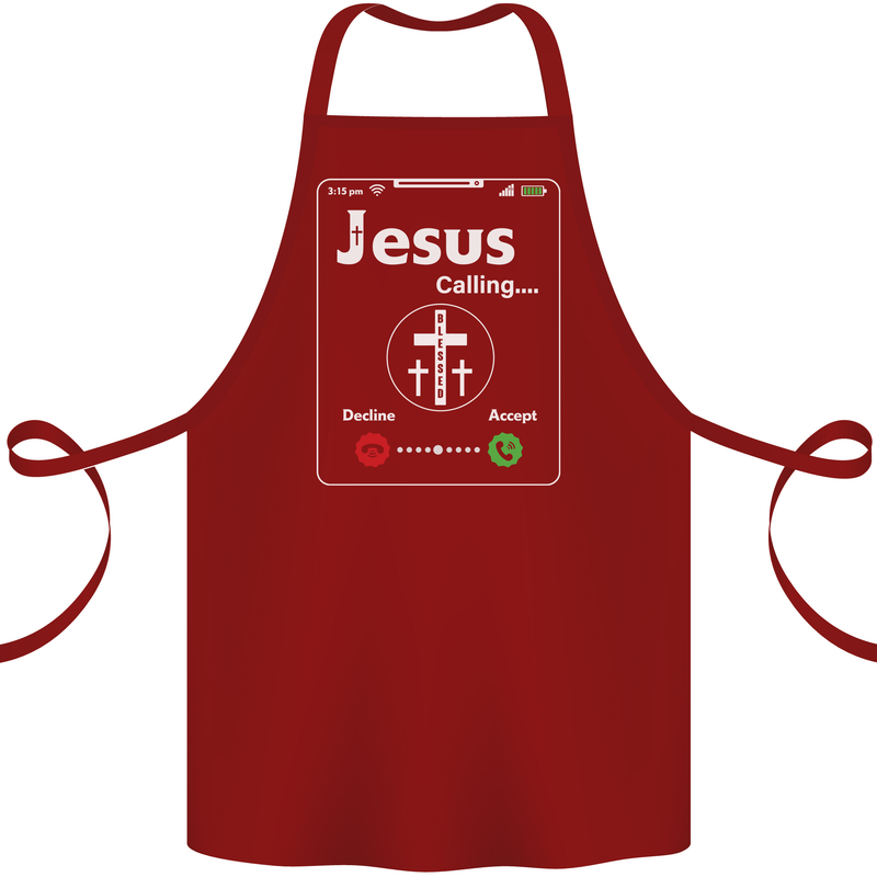 Jesus is Calling Christian Christianity Cotton Apron 100% Organic Maroon
