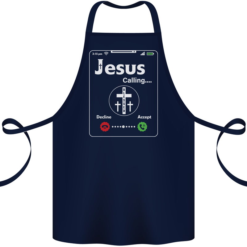Jesus is Calling Christian Christianity Cotton Apron 100% Organic Navy Blue