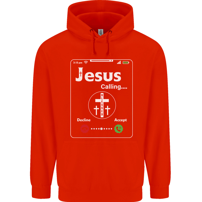 Jesus is Calling Christian Christianity Mens 80% Cotton Hoodie Bright Red