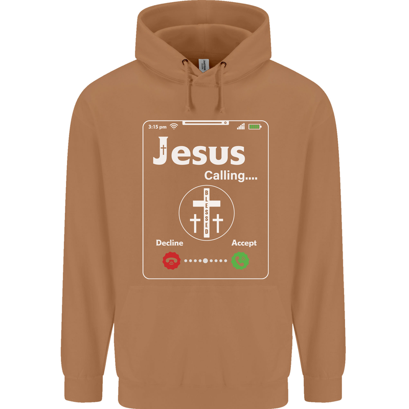 Jesus is Calling Christian Christianity Mens 80% Cotton Hoodie Caramel Latte