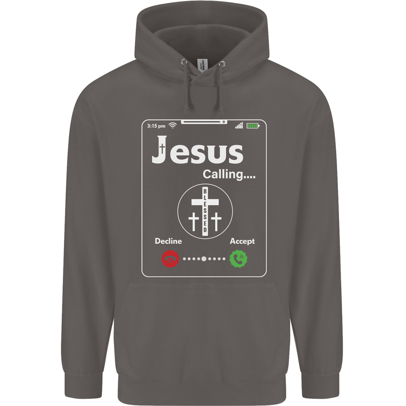 Jesus is Calling Christian Christianity Mens 80% Cotton Hoodie Charcoal