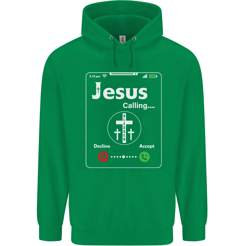 Jesus is Calling Christian Christianity Mens 80% Cotton Hoodie Irish Green