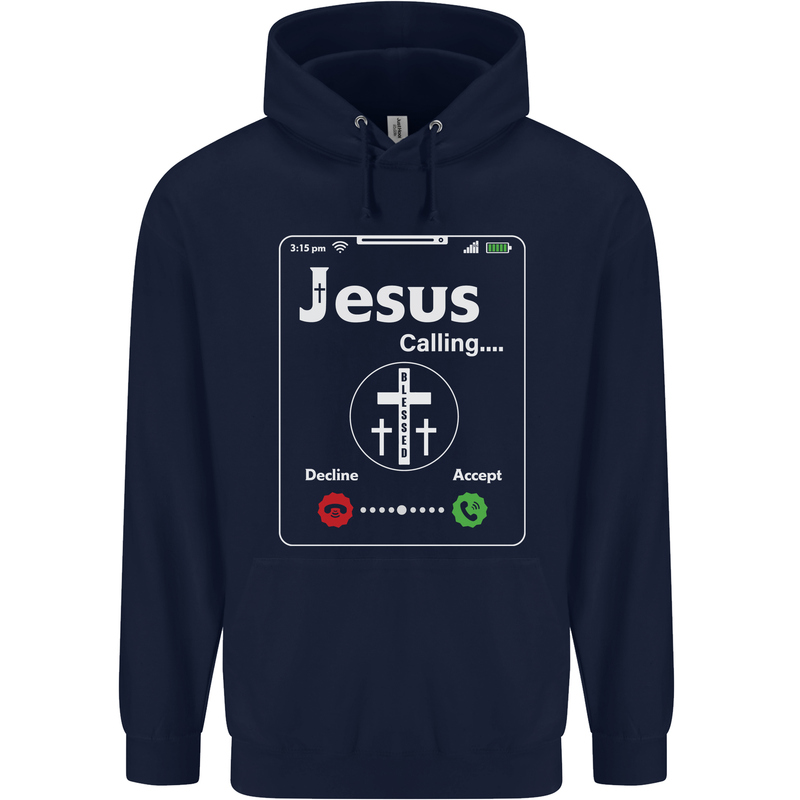 Jesus is Calling Christian Christianity Mens 80% Cotton Hoodie Navy Blue