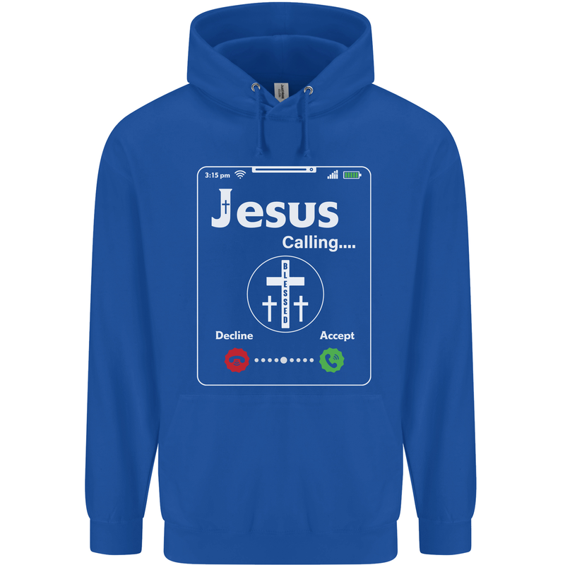 Jesus is Calling Christian Christianity Mens 80% Cotton Hoodie Royal Blue