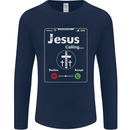 Jesus is Calling Christian Christianity Mens Long Sleeve T-Shirt Navy Blue