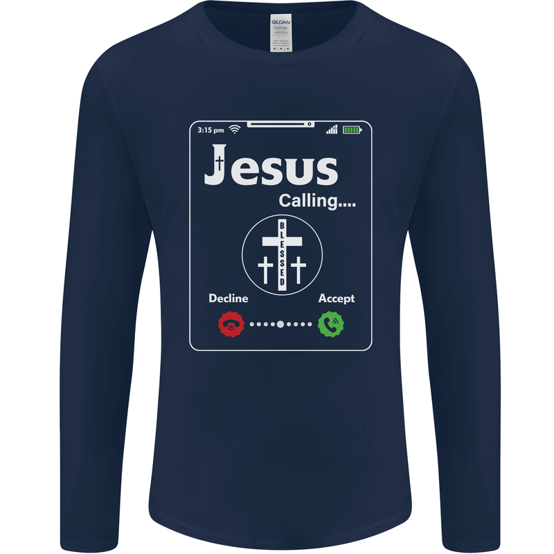 Jesus is Calling Christian Christianity Mens Long Sleeve T-Shirt Navy Blue