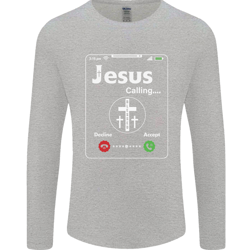 Jesus is Calling Christian Christianity Mens Long Sleeve T-Shirt Sports Grey
