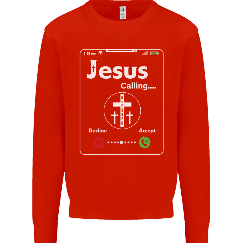 Jesus is Calling Christian Christianity Mens Sweatshirt Jumper Bright Red