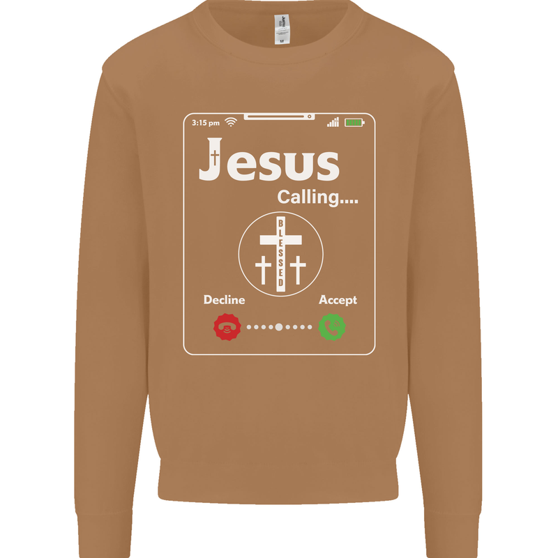 Jesus is Calling Christian Christianity Mens Sweatshirt Jumper Caramel Latte