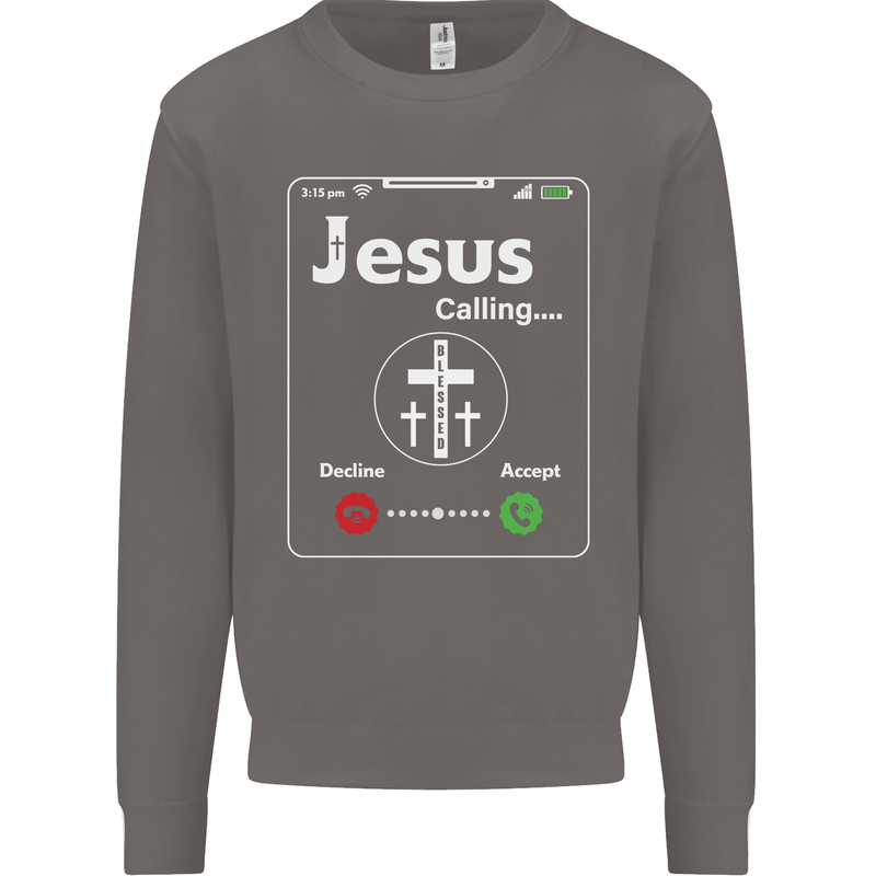 Jesus is Calling Christian Christianity Mens Sweatshirt Jumper Charcoal