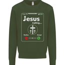 Jesus is Calling Christian Christianity Mens Sweatshirt Jumper Forest Green