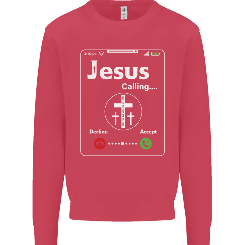 Jesus is Calling Christian Christianity Mens Sweatshirt Jumper Heliconia