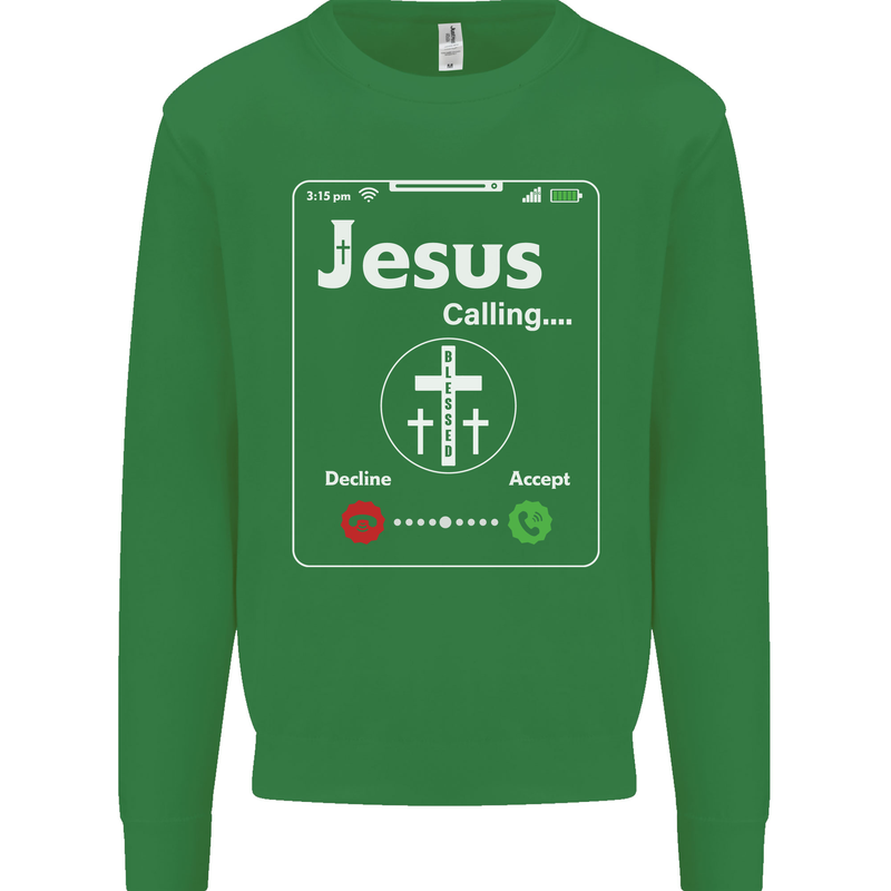 Jesus is Calling Christian Christianity Mens Sweatshirt Jumper Irish Green