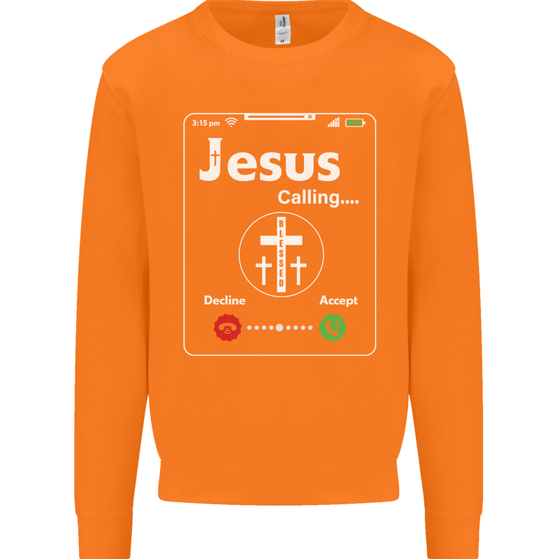 Jesus is Calling Christian Christianity Mens Sweatshirt Jumper Orange