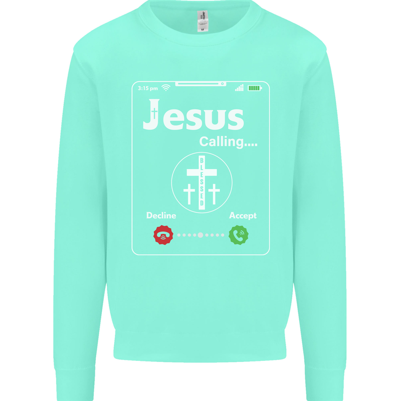 Jesus is Calling Christian Christianity Mens Sweatshirt Jumper Peppermint