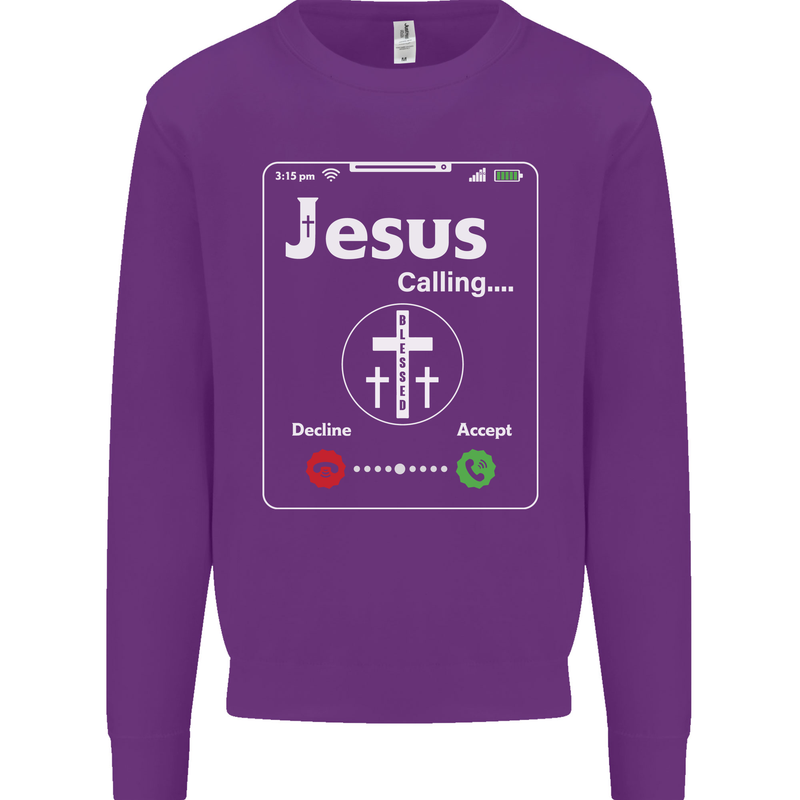 Jesus is Calling Christian Christianity Mens Sweatshirt Jumper Purple