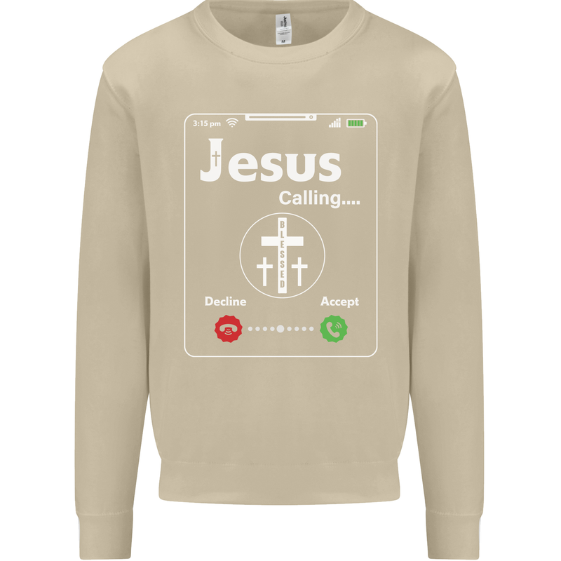 Jesus is Calling Christian Christianity Mens Sweatshirt Jumper Sand