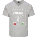 Jesus is Calling Christian Christianity Mens V-Neck Cotton T-Shirt Sports Grey