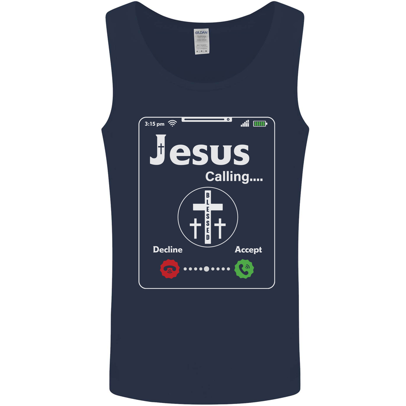 Jesus is Calling Christian Christianity Mens Vest Tank Top Navy Blue