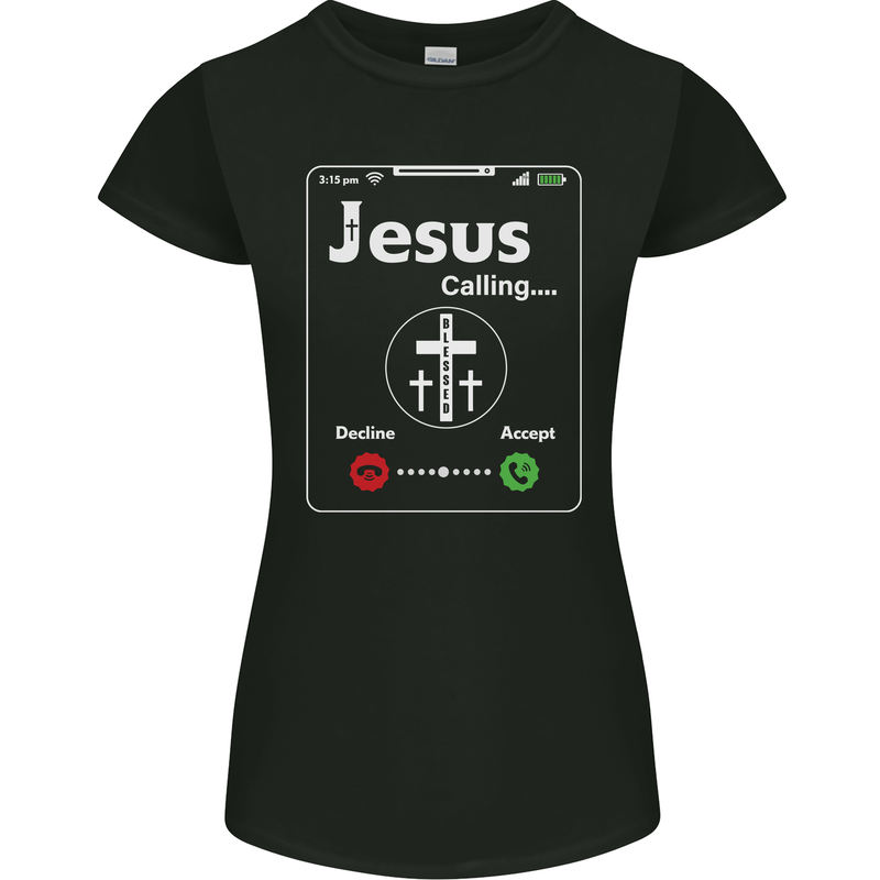 Jesus is Calling Christian Christianity Womens Petite Cut T-Shirt Black