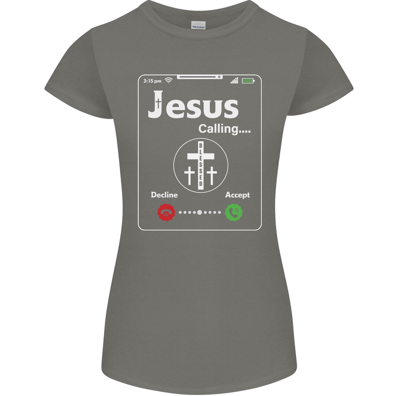 Jesus is Calling Christian Christianity Womens Petite Cut T-Shirt Charcoal
