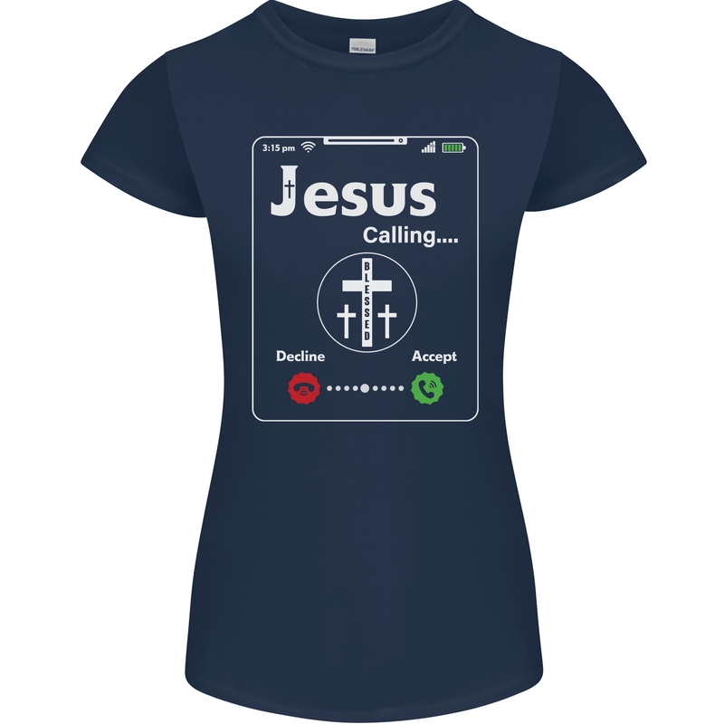 Jesus is Calling Christian Christianity Womens Petite Cut T-Shirt Navy Blue