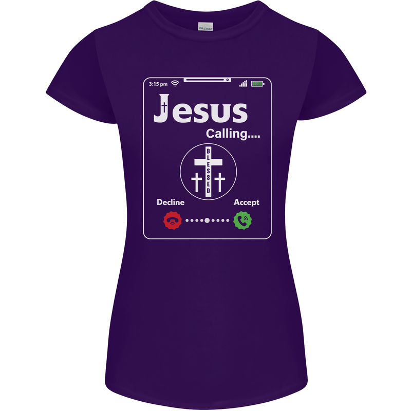 Jesus is Calling Christian Christianity Womens Petite Cut T-Shirt Purple