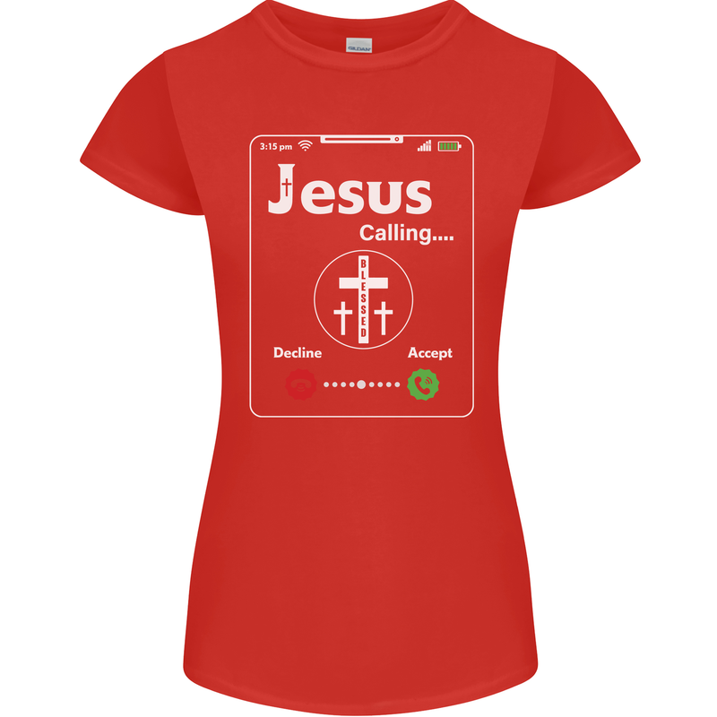 Jesus is Calling Christian Christianity Womens Petite Cut T-Shirt Red