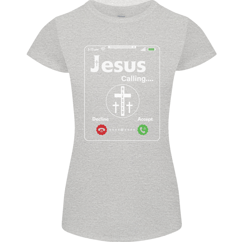 Jesus is Calling Christian Christianity Womens Petite Cut T-Shirt Sports Grey