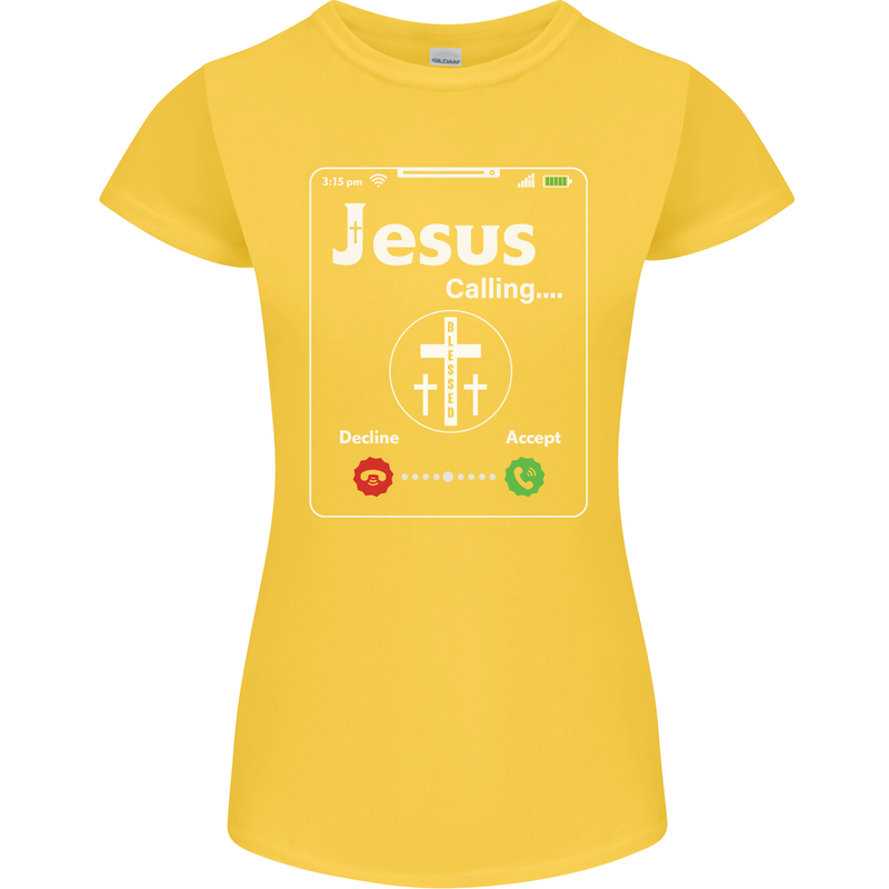 Jesus is Calling Christian Christianity Womens Petite Cut T-Shirt Yellow
