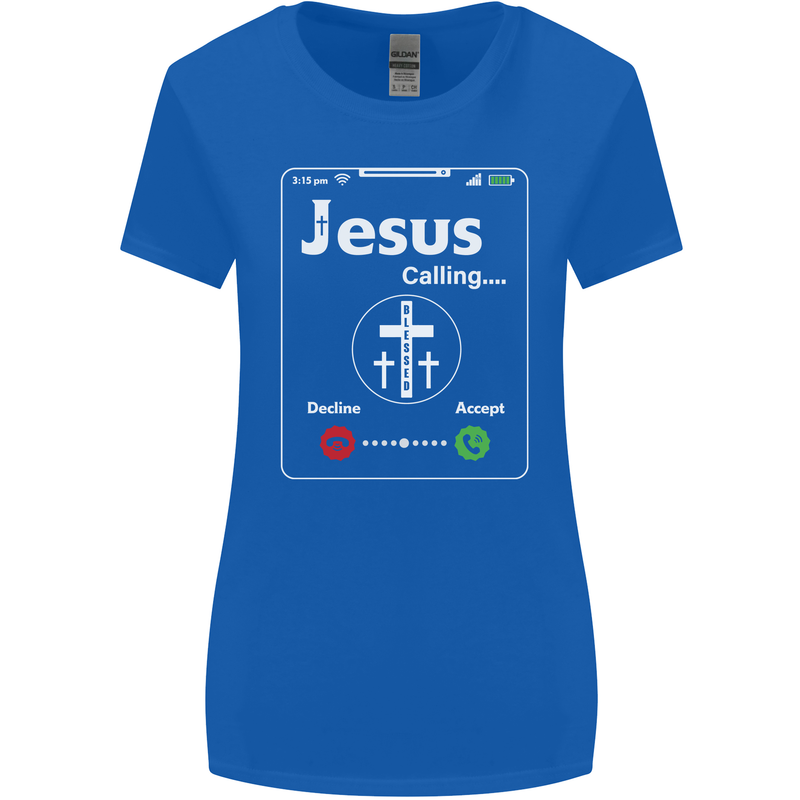 Jesus is Calling Christian Christianity Womens Wider Cut T-Shirt Royal Blue