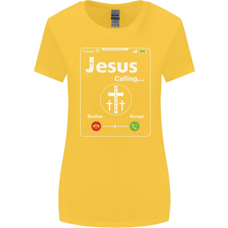 Jesus is Calling Christian Christianity Womens Wider Cut T-Shirt Yellow