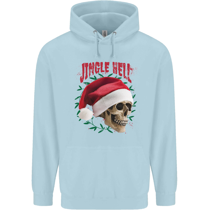 Jingle Hell Funny Christmas Skull Xmas Childrens Kids Hoodie Light Blue