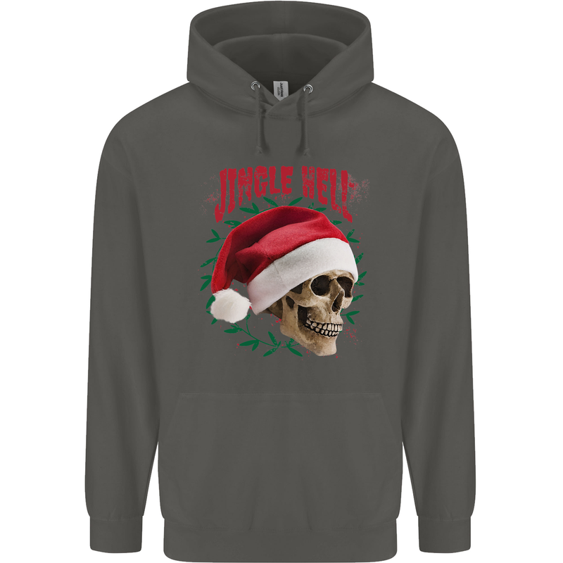 Jingle Hell Funny Christmas Skull Xmas Childrens Kids Hoodie Storm Grey