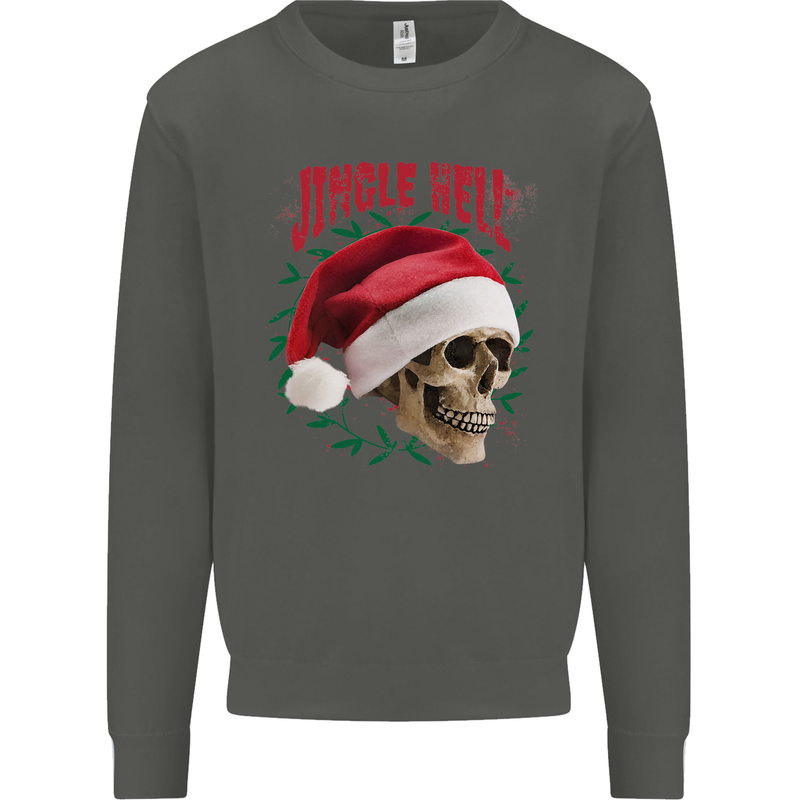 Jingle Hell Funny Christmas Skull Xmas Kids Sweatshirt Jumper Storm Grey