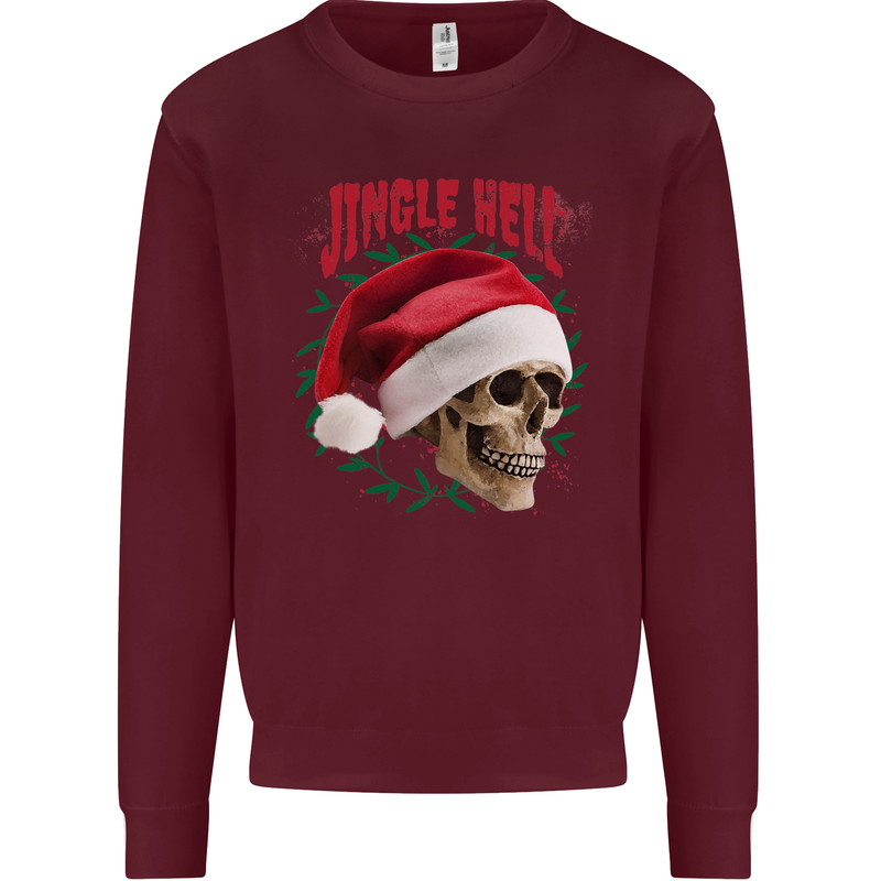Jingle Hell Funny Christmas Skull Xmas Mens Sweatshirt Jumper Maroon