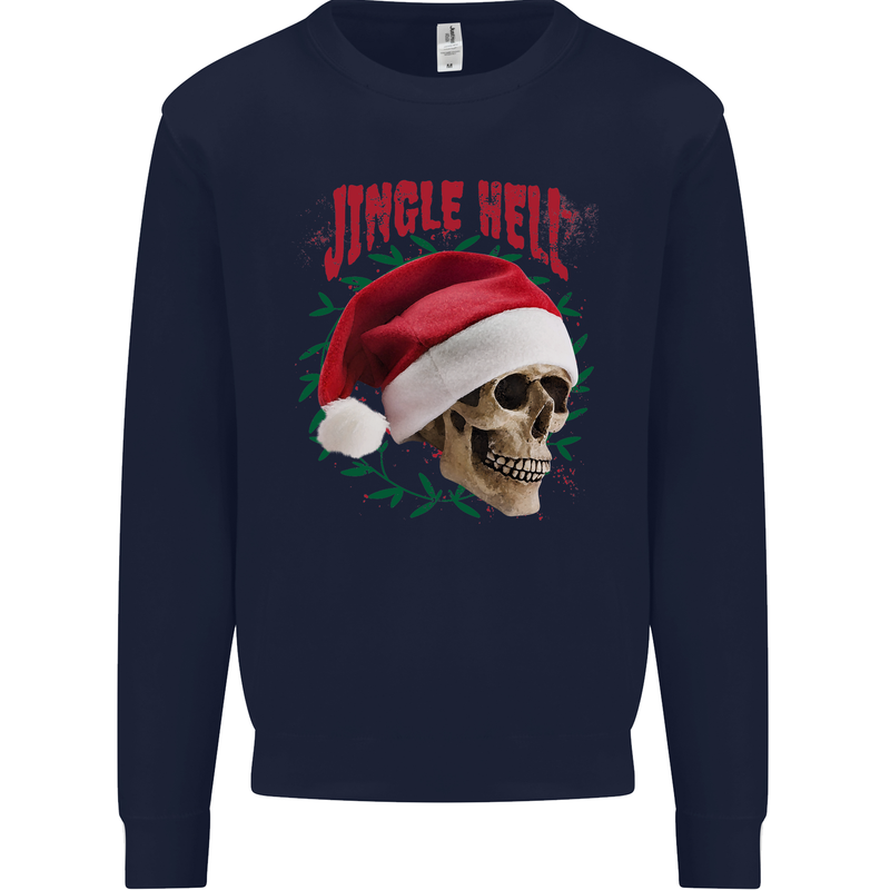 Jingle Hell Funny Christmas Skull Xmas Mens Sweatshirt Jumper Navy Blue