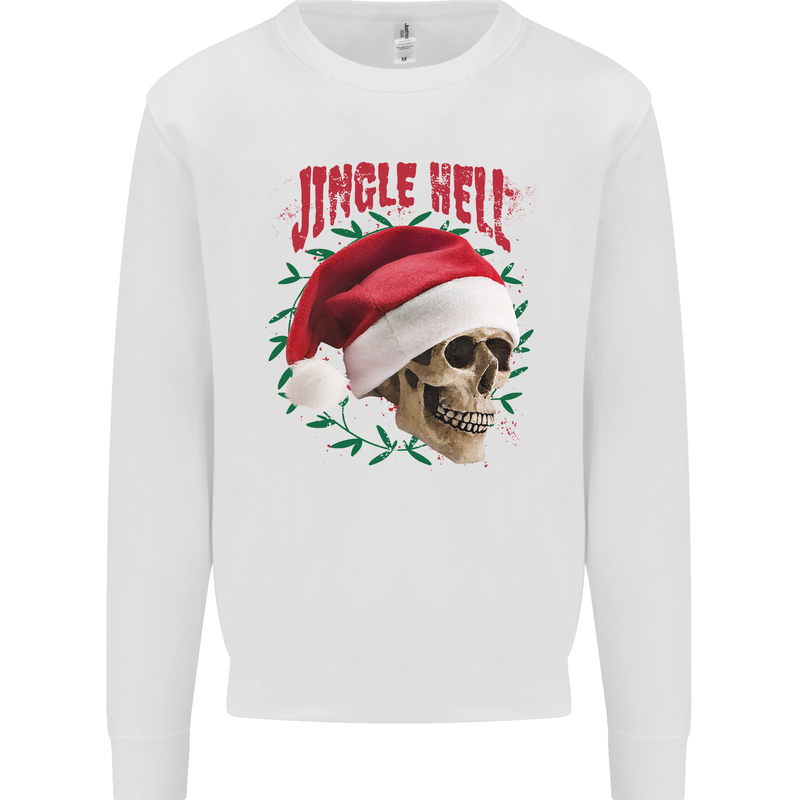 Jingle Hell Funny Christmas Skull Xmas Mens Sweatshirt Jumper White