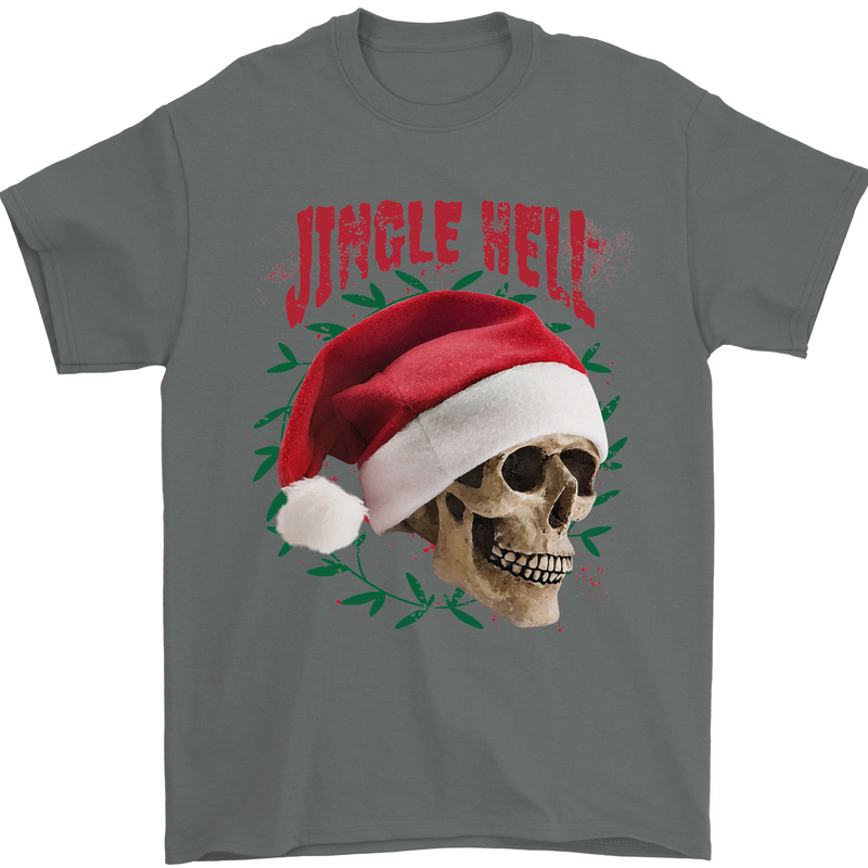 Jingle Hell Funny Christmas Skull Xmas Mens T-Shirt 100% Cotton Charcoal